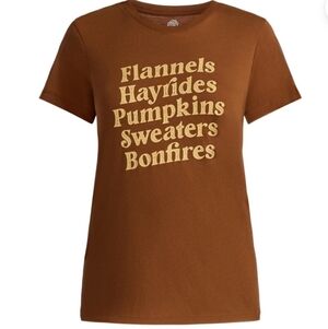 NWT Positive Tees Women's Short Sleeve Fall List Graphic T-Shirt Size XL Brown